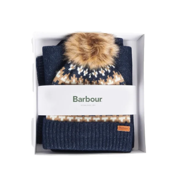 EDEN FAIRISLE BEANIE AND SCARF NAVY GIFT SET