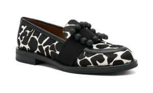 MOCASINI CAROL HORSY ANIMALIER BIANCO NERO CON ACCESSORIO
