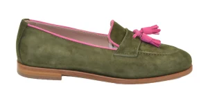 MOCASSINO IN CAMOSCIO OLIVE NAPPA FUXIA 072-10844 D0520006-692