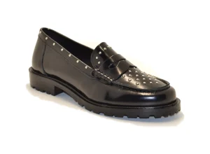 MOCASSINO IN PELLE ABRASIV LUXOR NERO CON BORCHIE
