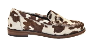 MOCASSINO IN PELLE E CAVALLINO MUCCA BIANCO MARRONE