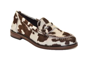 MOCASSINO IN PELLE E CAVALLINO MUCCA BIANCO MARRONE