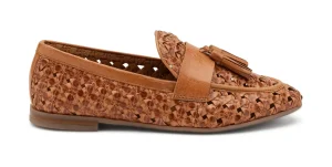 MOCASSINO IN PELLE INTRECCIATA CON NAPPINA COGNAC CUOIO 95F6