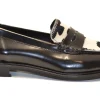 MOCASSINO IN PELLE NERA E CAVALLINO MUCCA BIANCO NERO