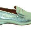 MOCASSINO LEA IN CUOIO VITELLO LAMINATO VERDE ACQUA