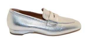 MOCASSINO LEA IN CUOIO VITELLO LAMINATO ARGENTO