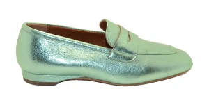MOCASSINO LEA IN CUOIO VITELLO LAMINATO VERDE ACQUA
