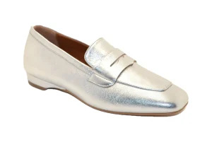 MOCASSINO LEA IN CUOIO VITELLO LAMINATO ARGENTO