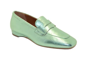 MOCASSINO LEA IN CUOIO VITELLO LAMINATO VERDE ACQUA