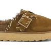 PLATFORM SABOT WOOL STITCHINGS COGNAC