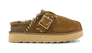 PLATFORM SABOT WOOL STITCHINGS COGNAC