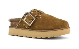 PLATFORM SABOT WOOL STITCHINGS COGNAC