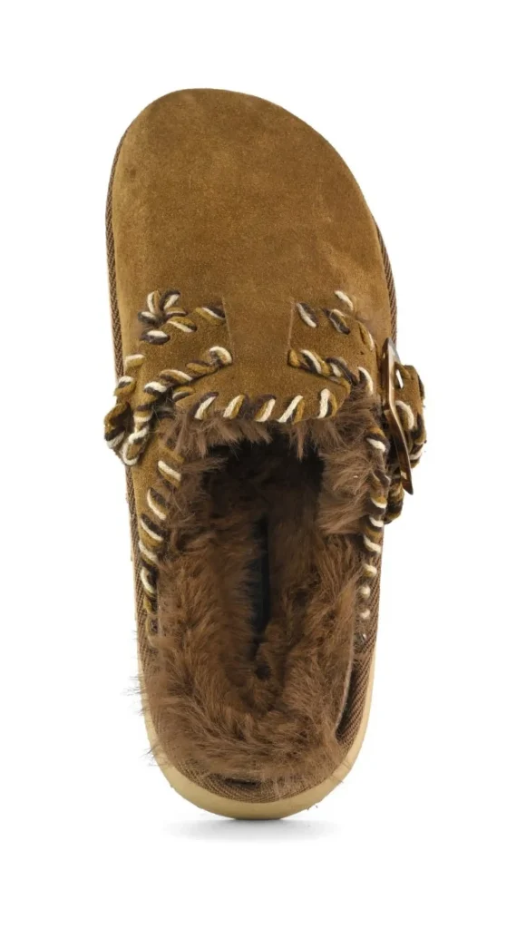 PLATFORM SABOT WOOL STITCHINGS COGNAC