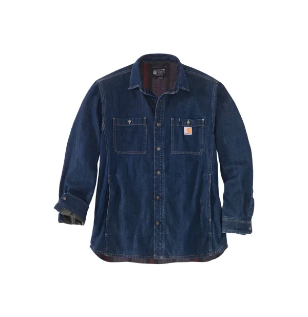 RELAXED FIT DENIM FLEECE LINED SNAP FRONT SHIRT JACKET