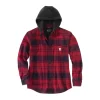 RUGGED FLEX RELAXED FIT FLANNEL FLEECE LINED HOODED SHIRT JACKET RED BLACK