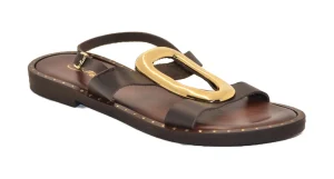 SANDALO CIABATTA TESTA DI MORO LEATHER NAPPA ORO E2-065