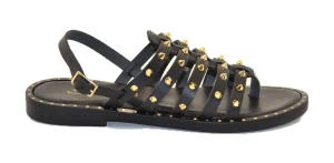 SANDALO INFRADITO BLACK LEATHER CON BORCHIE E2-050