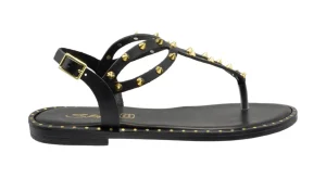 SANDALO INFRADITO BLACK LEATHER CON BORCHIE E2-048