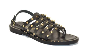 SANDALO INFRADITO BLACK LEATHER CON BORCHIE E2-050