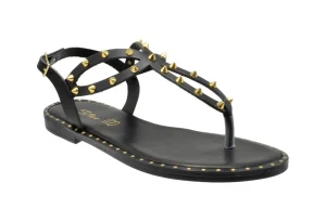 SANDALO INFRADITO BLACK LEATHER CON BORCHIE E2-048