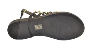 SANDALO INFRADITO BLACK LEATHER CON BORCHIE E2-050