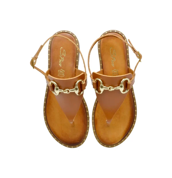 SANDALO INFRADITO TABACCO LEATHER NAPPA ORO E2-055