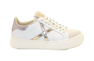 SNEAKERS RETE SKY 78 IN PELLE BIANCA E ORO