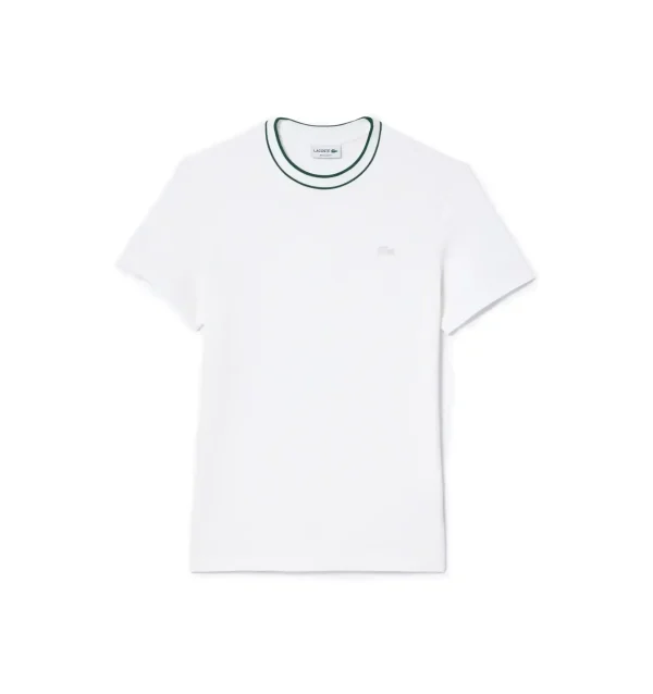 TH8174 001 T-SHIRT IN PIQUÉ ELASTICIZZATO CON COLLETTO A RIGHE BIANCO VERDE