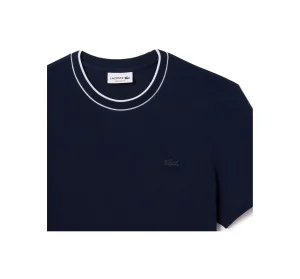 TH8174 166 T-SHIRT IN PIQUÉ ELASTICIZZATO CON COLLETTO A RIGHE BLU