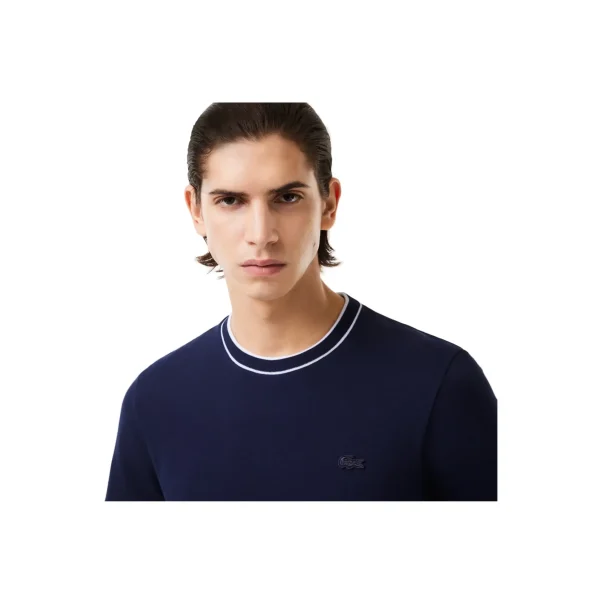 TH8174 166 T-SHIRT IN PIQUÉ ELASTICIZZATO CON COLLETTO A RIGHE BLU
