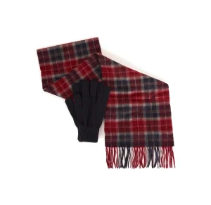 WOOL TARTAN SCARF AND GLOVE CRANBERRY GIFT SET