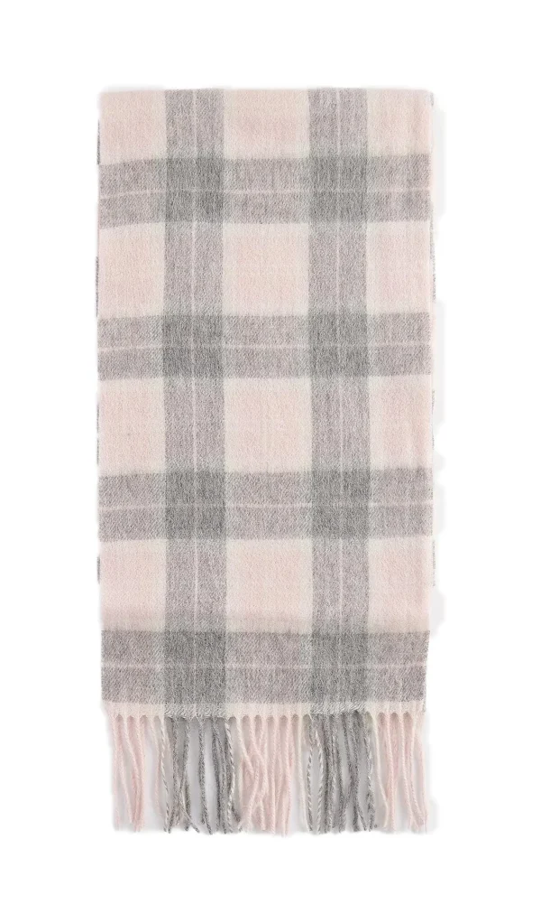 WOOL TARTAN SCARF AND GLOVE PINK GREY TARTAN GIFT SET