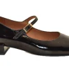 YAMEA - Shiny leather round toe pumps Negro